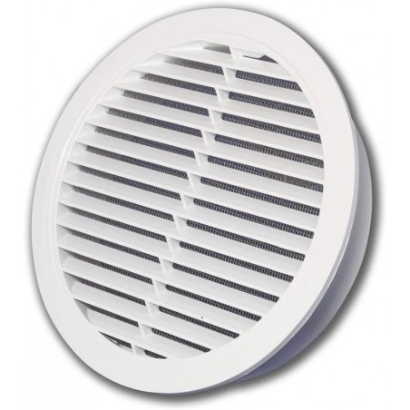 Tris 1KO-125 grille fixe ronde en PVC blanc avec moustiquaire Ø100mm