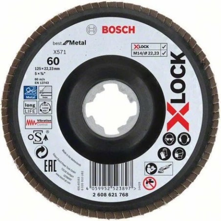 Bosch Disque à lamelles X-LOCK X571 Best For Metal (version bombée) Ø125mm G60